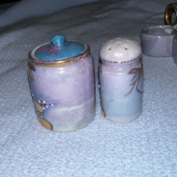 Rare Vintage Condiment Salt Shaker Holder Lusterware Hand Painted Japan - Picture 5 of 16